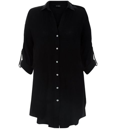 Black Sheer Longline Beach Shirt | New Look