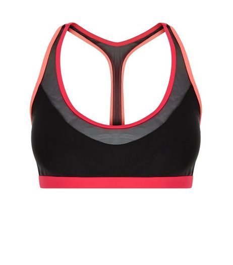 Black Contrast Trim Mesh Panel Bikini Top | New Look