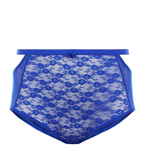 Curves Blue Lace High Waist Briefs | New Look