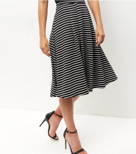 Black Stripe Balloon Midi Skirt | New Look