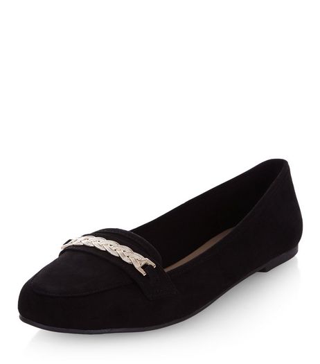 Black Chain Trim Loafers | New Look