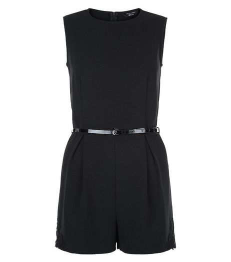 Teens Black Crepe Crochet Side Playsuit | New Look