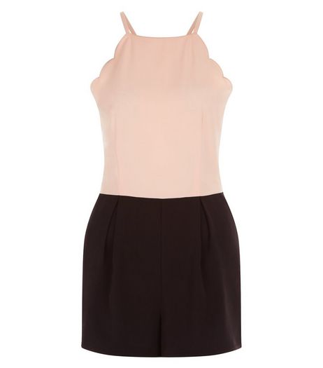 Teens Pink Contrast Crepe Scallop Hem Playsuit | New Look