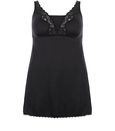 Curves Black Lace Trim Chemise | New Look