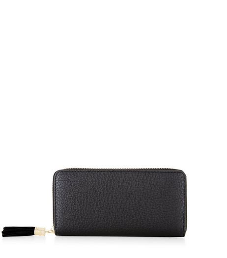 Black Textured Zip Around Purse | New Look