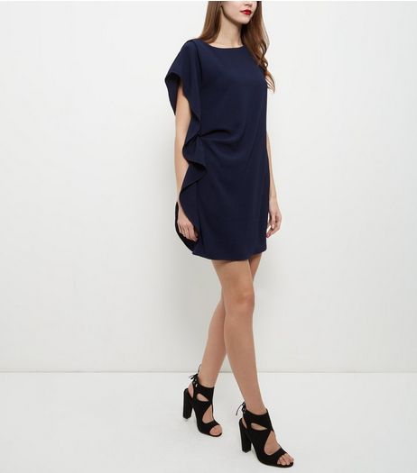 John Zack Navy Ruffle Side Shift Dress | New Look