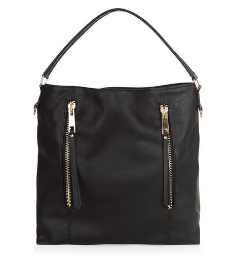Black Double Zip Front Shoulder Bag | New Look