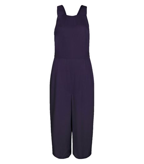 Navy Pinafore Culotte Jumpsuit | New Look