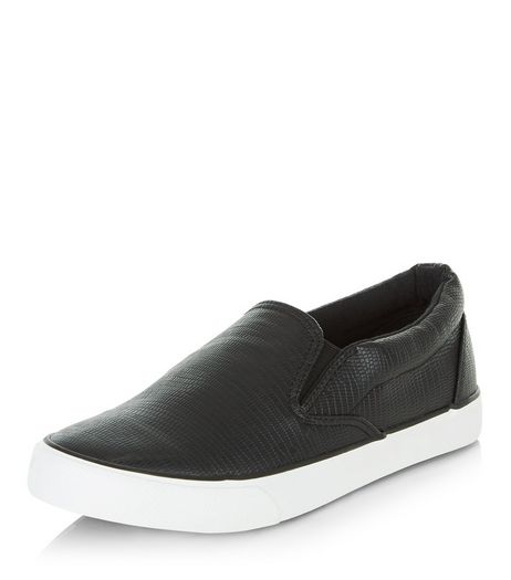 Black Textured Slip On Plimolls | New Look