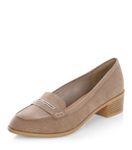 Light Brown Metal Trim Block Heel Loafers | New Look