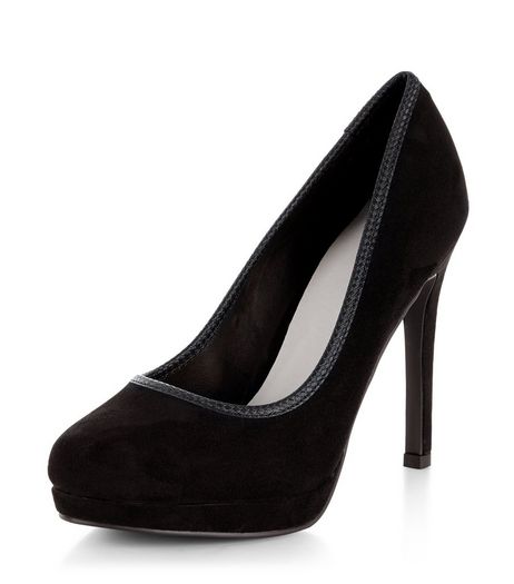 Black Comfort Suedette Woven Trim Platform Heels | New Look