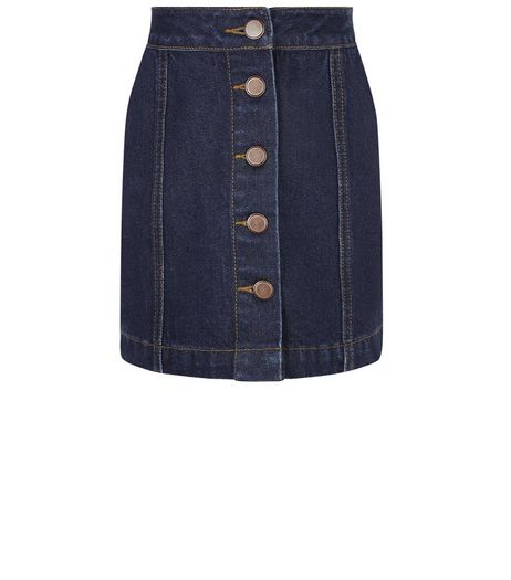 Girls Blue Button Front A-Line Denim Skirt | New Look