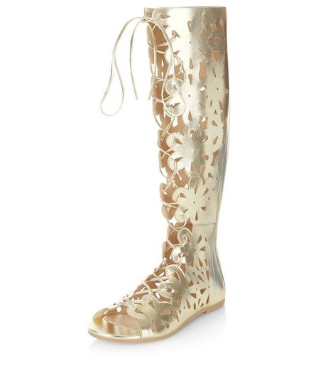 Gold Floral Laser Cut Out Knee High Boots | New Look