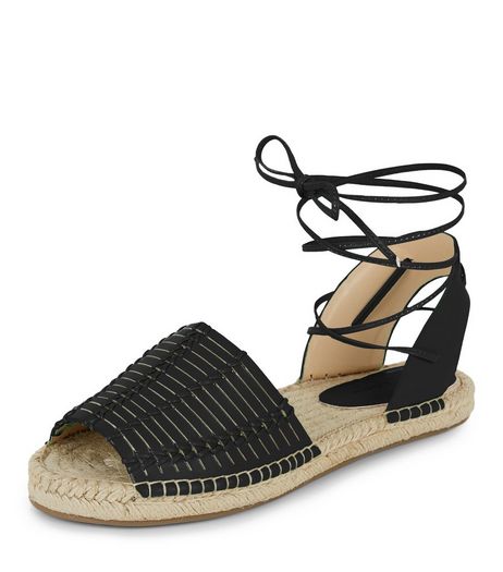 Black Woven Lace Up Espadrilles | New Look
