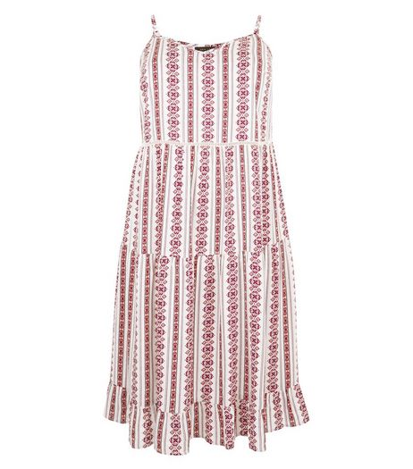 Curves White Tile Print Strappy Midi Dress | New Look