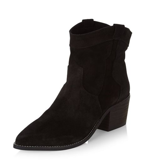 Black Premium Suede Western Boots | New Look