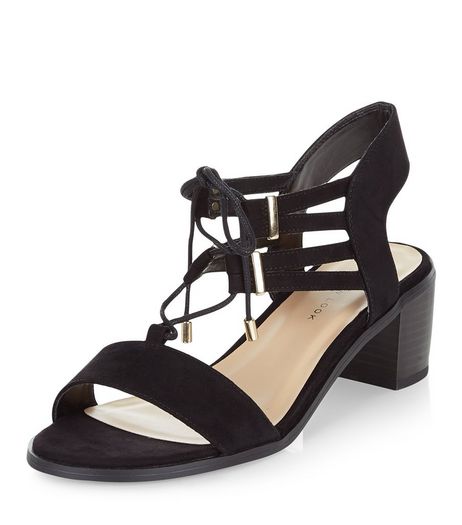Wide Fit Black Suedette Ghillie Block Heels | New Look