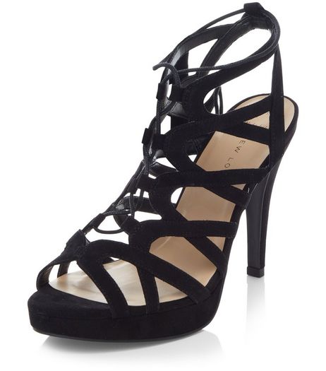 Wide Fit Black Suedette Platform Ghillie Heels | New Look