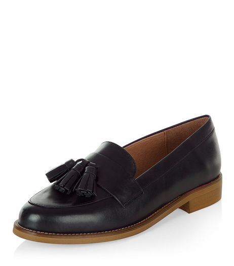Black Premium Leather Tassel Loafers | New Look