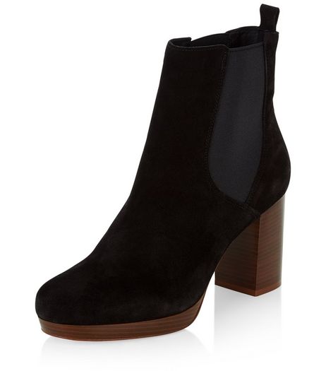 Black Premium Suede Block Heel Chelsea Boots | New Look