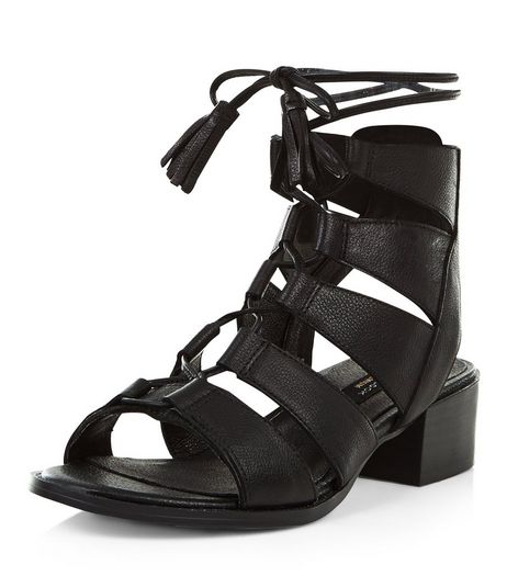 Black Premium Leather Ghillie Sandals | New Look