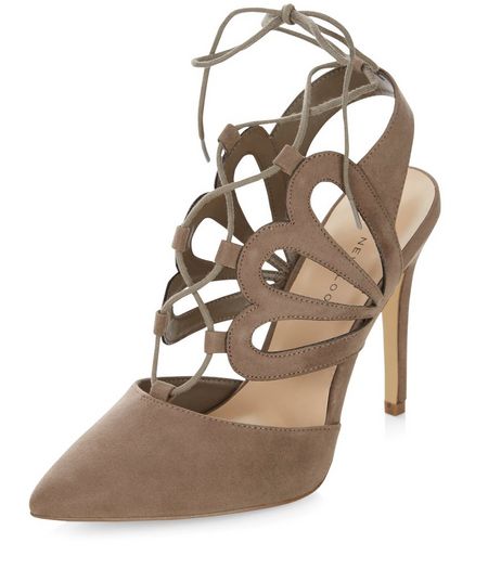 Wide Fit Light Brown Suedette Cut Out Pointed Ghillie Heels | New Look