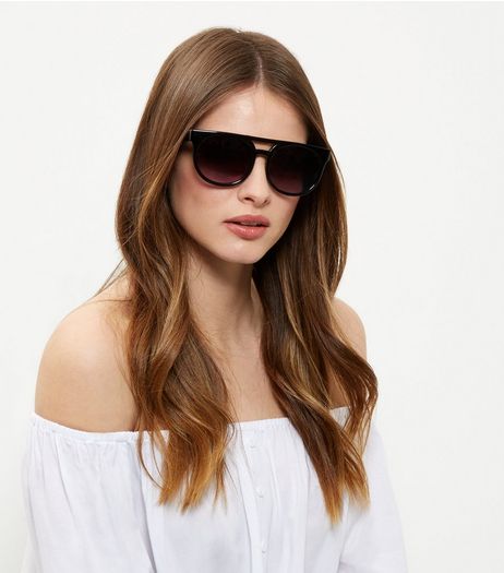 Black Double Bar Sunglasses | New Look