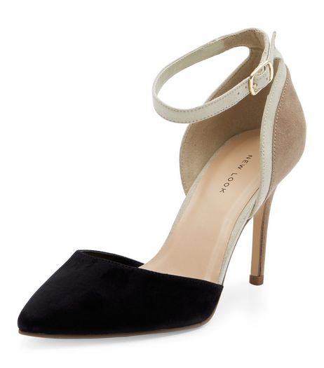 Black Suedette Colour Block Pointed Heels | New Look