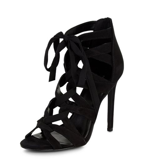 Black Suedette Ribbon Ghillie Heeled Sandals | New Look