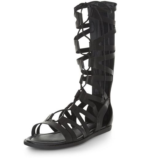 Black Calf High Ghillie Boots | New Look