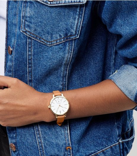 Light Brown Leather-Look Skinny Strap Watch | New Look