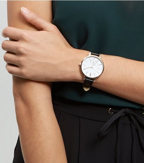 Black Leather-Look Strap Mini Dial Watch | New Look