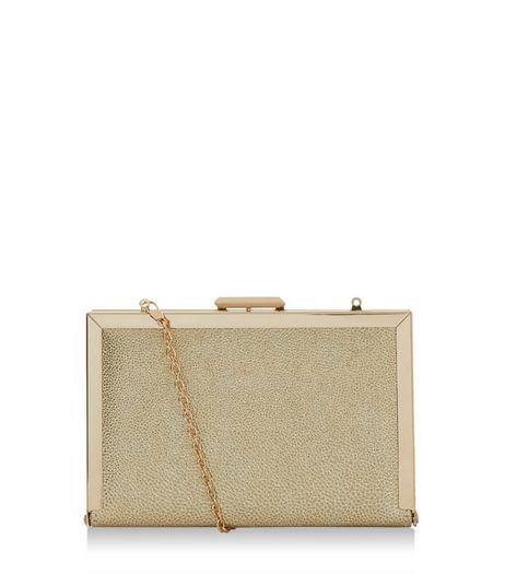Gold Metallic Box Clutch | New Look