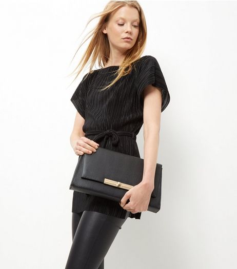 Black Snakeskin Textured Clutch | New Look