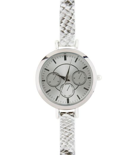 Black Snakeskin Print Strap Watch | New Look