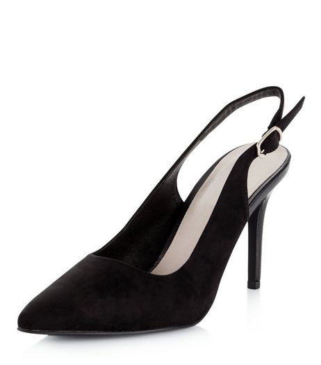 Black Comfort Pointed Sling Back Heels | New Look