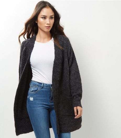 Dark Grey Boucle Textured Longline Cardigan | New Look