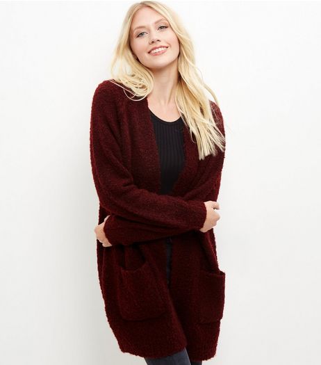 Burgundy Boucle Textured Longline Cardigan | New Look