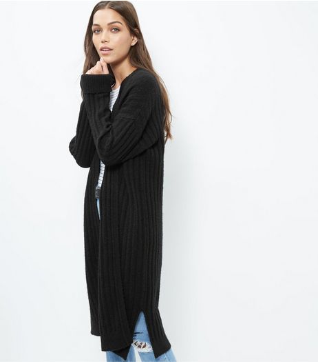 Black Ribbed Longline Cardigan | New Look