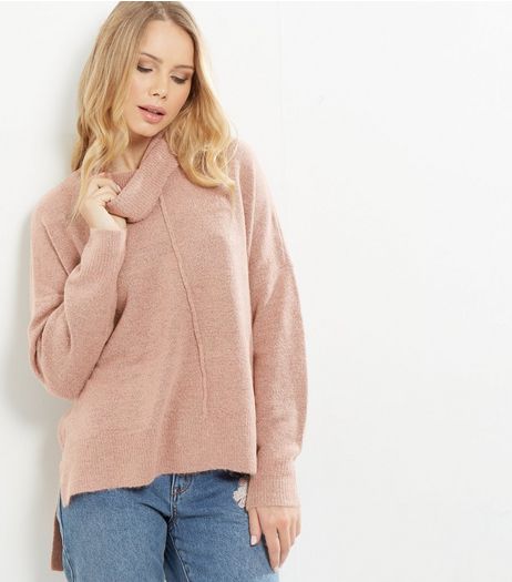 Mid Pink Cowl Neck Step Hem Jumper | New Look