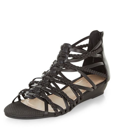 Black Plaited Multi Strap Wedge Sandals | New Look