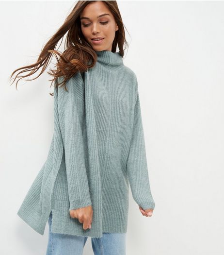 Light Green Ribbed Funnel Neck Jumper | New Look