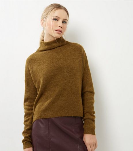 Olive Green Funnel Neck Cropped Jumper | New Look