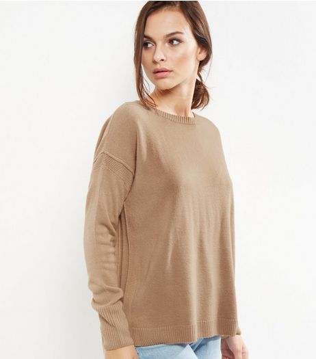 Stone Ribbed Trim Boxy Jumper | New Look