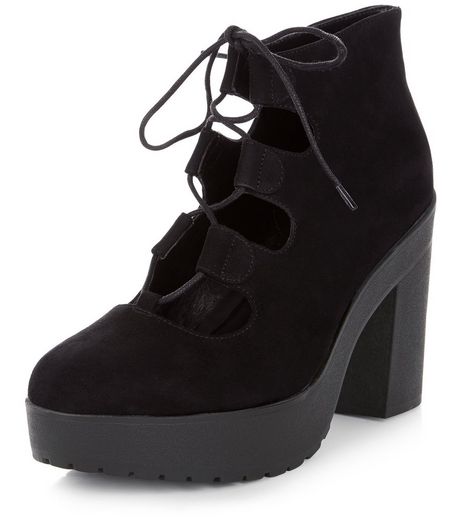 Black Suedette Chunky Ghillie Block Heels | New Look