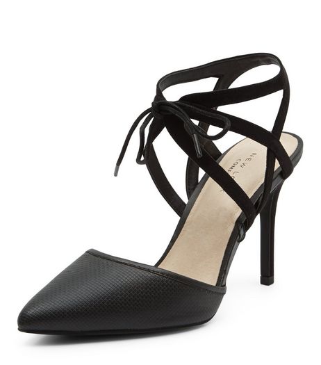Black Comfort Lace Up Pointed Heels | New Look