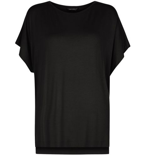 Black Step Hem Oversized T-Shirt | New Look
