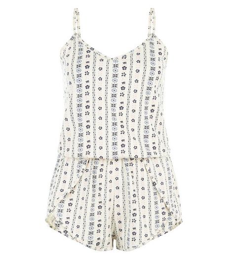 Blue Floral Stripe Playsuit | New Look