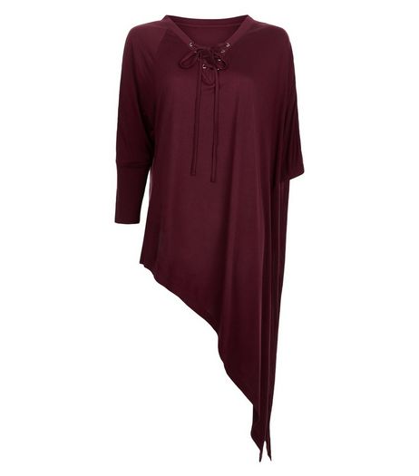 Anita and Green Burgundy Tie Neck Asymmetric Top | New Look