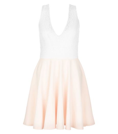Pink V Neck Lace Panel Skater Dress | New Look